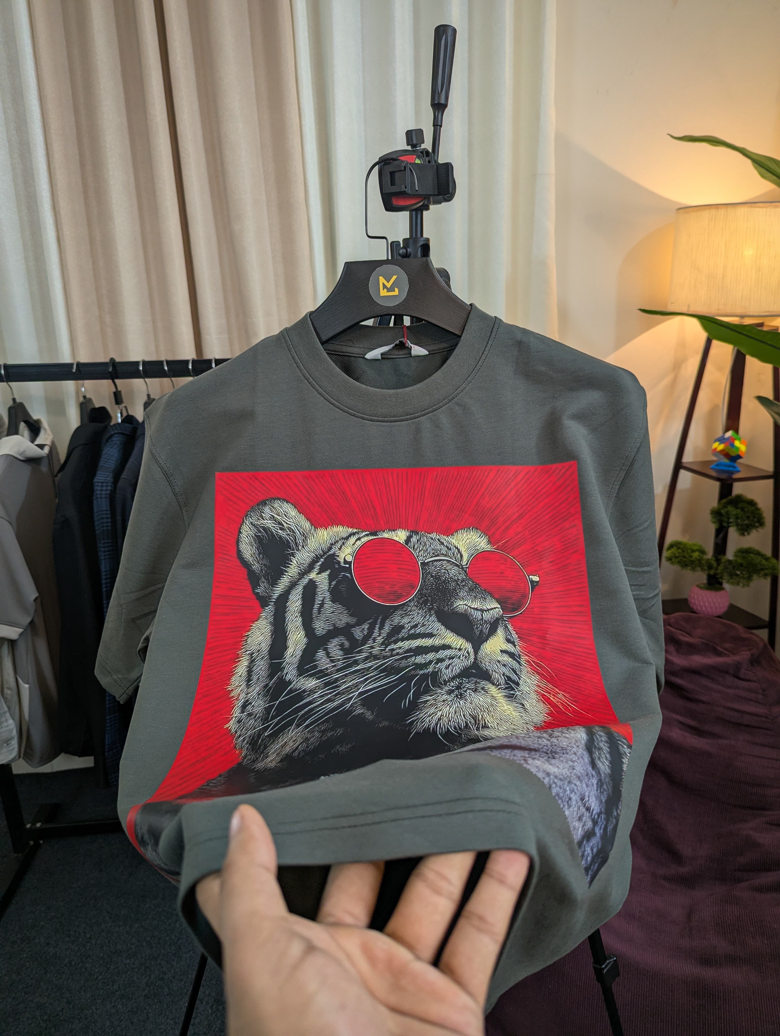 Red Rebel Tiger Oversized Drop Shoulder T-Shirt – Grey Shade
