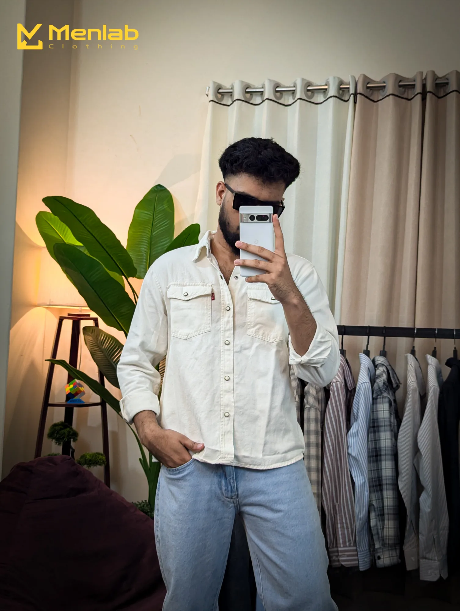 Boxy Fit Denim Western Shirt for Men