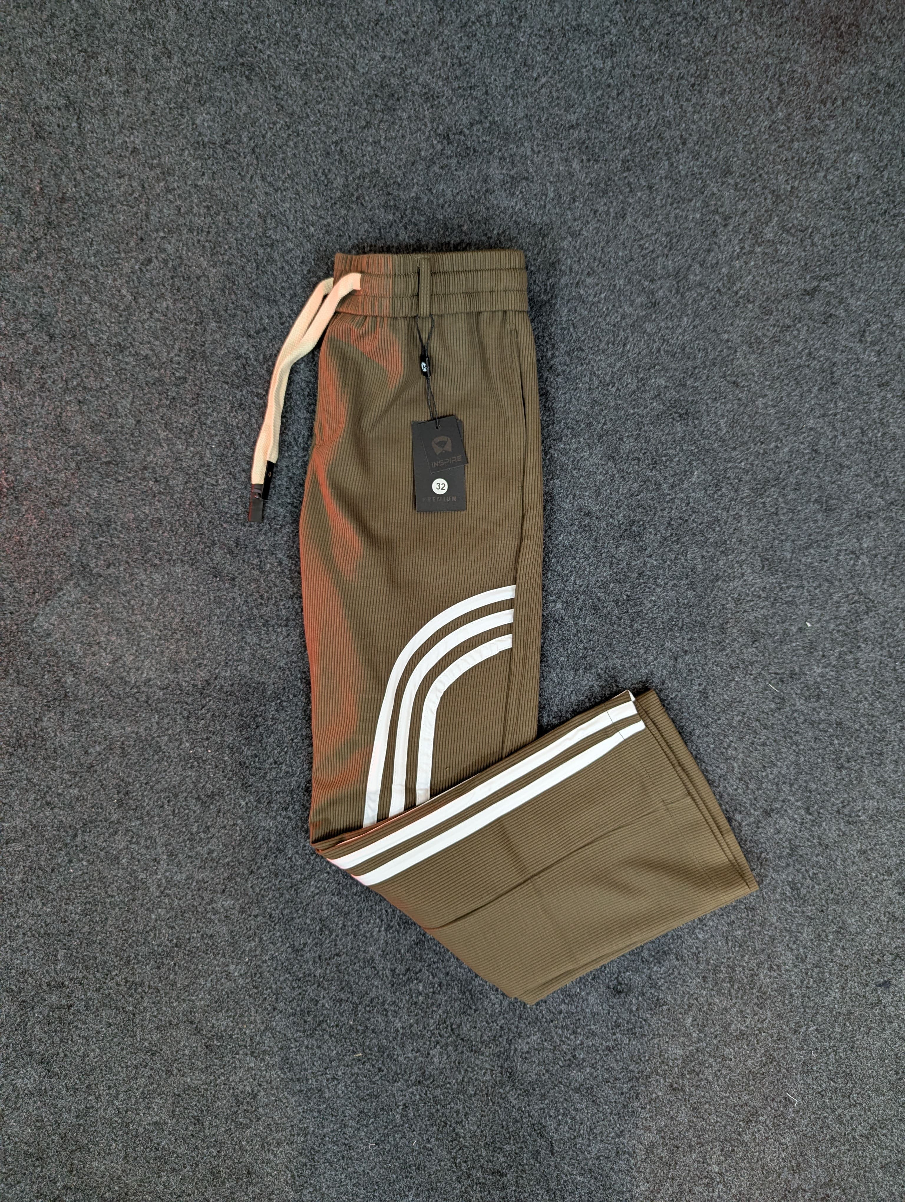 Premium Ribbed Baggy Jogger Pants – Curved Triple Side Stripes